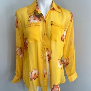 G by Giuliana Yellow Notched Collar Button Down Shirt